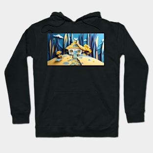 A House sits on a hill paper cutout style Hoodie